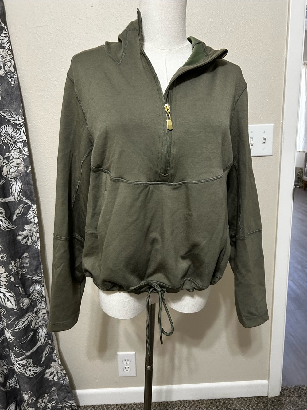 Rachel Zoe Olive Green Half-Zip Hooded Utility Jacket
